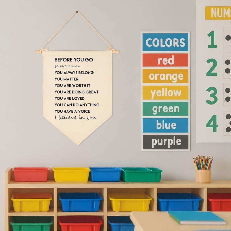 Sioial Classroom Positive Affirmations Wall Decor-Classroom Reading Room Door Decoration-Rewards Birthday Christmas Gift for Boy Girl Kid Teen-Canvas Hanging Flag Banner Pennant-Before You Go Be Sure - Image 3
